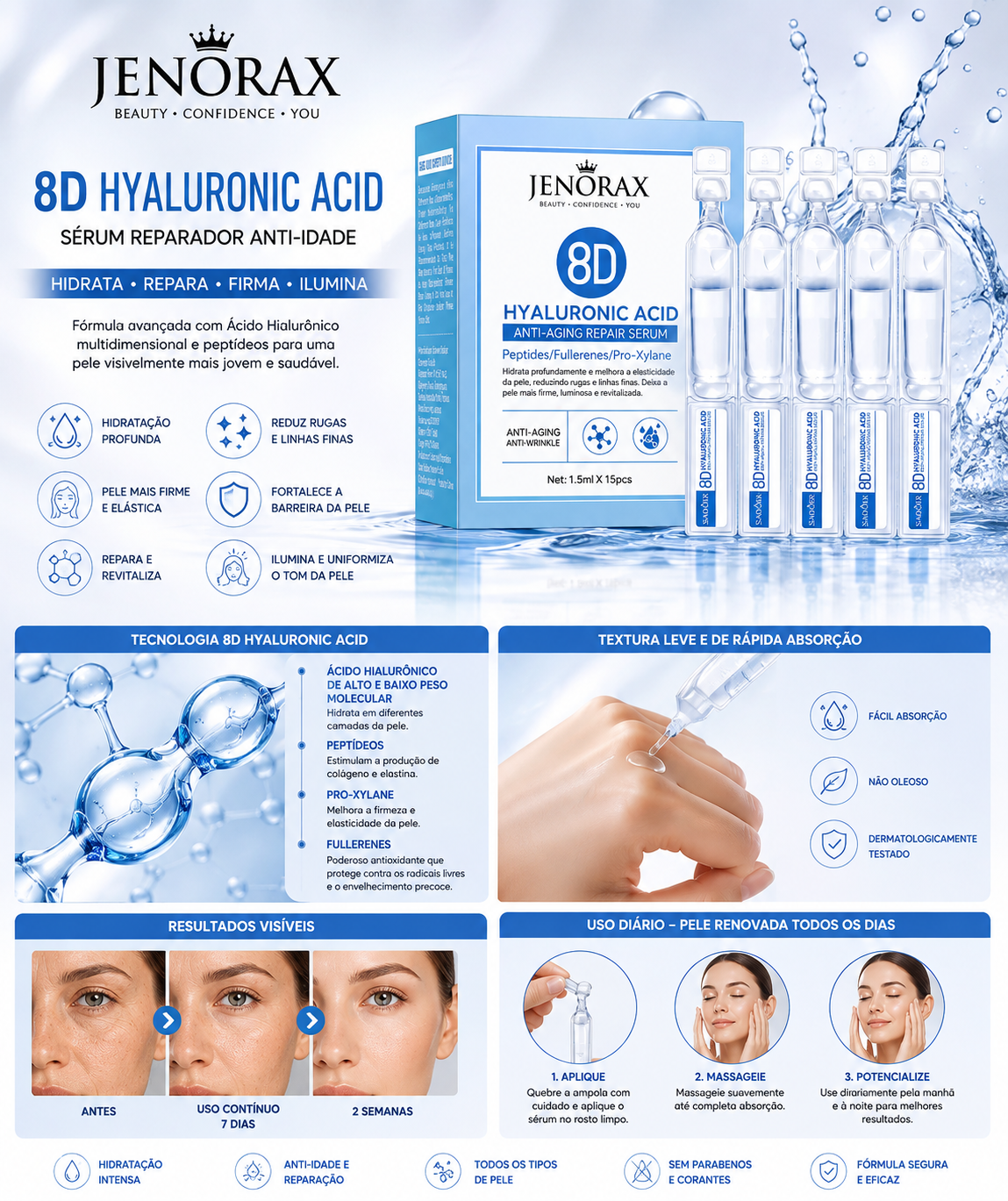 JENORAX 8D Hyaluronic Acid Serum – Deep Hydration & Plumping Facial Serum