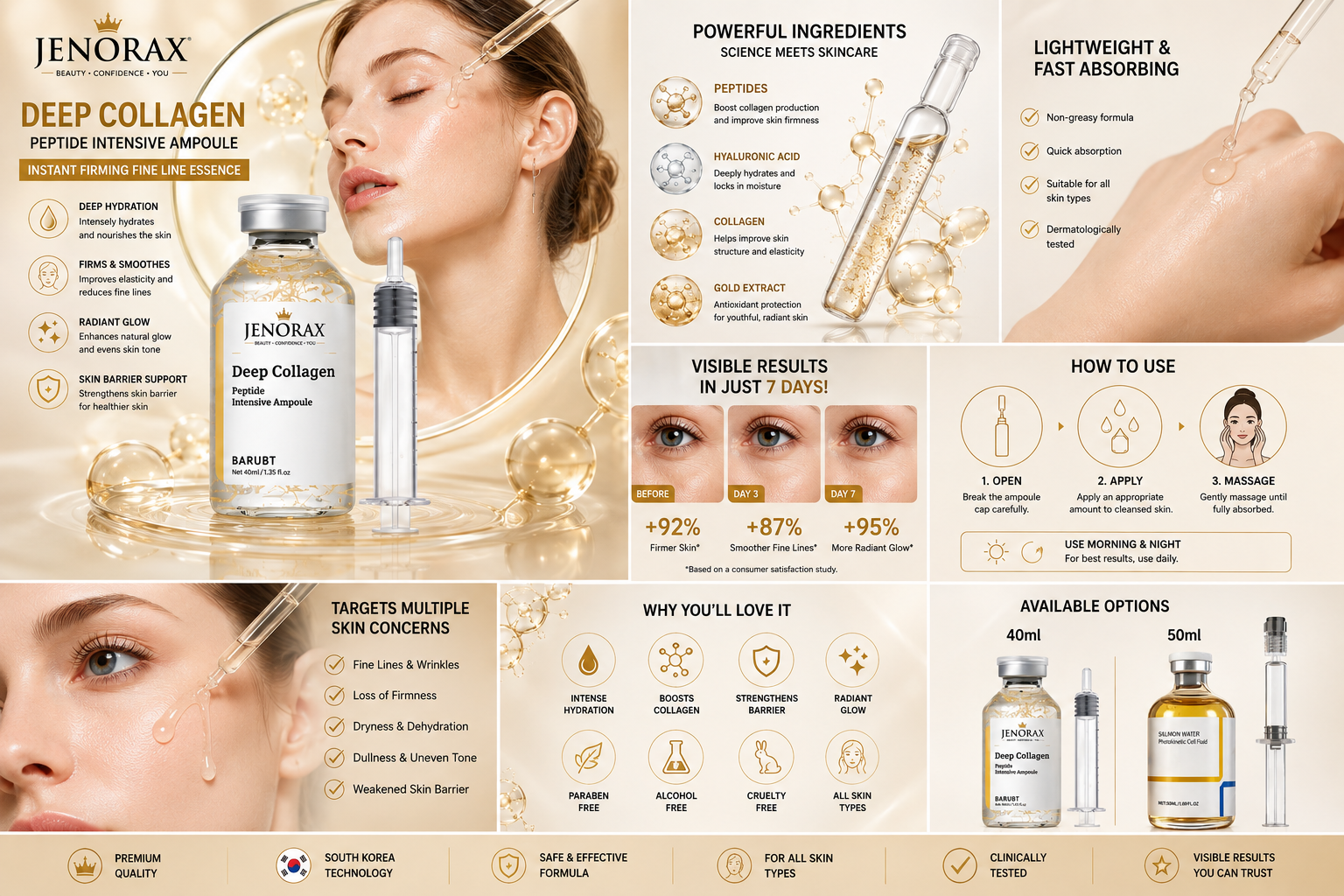 JENORAX Deep Collagen Peptide Serum – Firming & Hydrating Face Treatment (30ml)