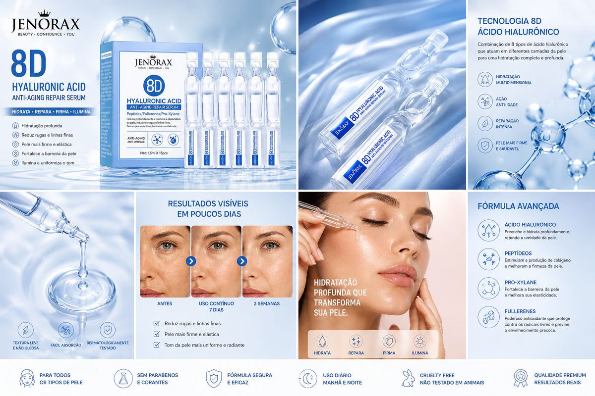 JENORAX 8D Hyaluronic Acid Serum – Deep Hydration & Plumping Facial Serum