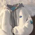 American-style faux lambswool fake two-piece coat for women trendy ins autumn and winter hooded cotton-padded coat thickened loose couple