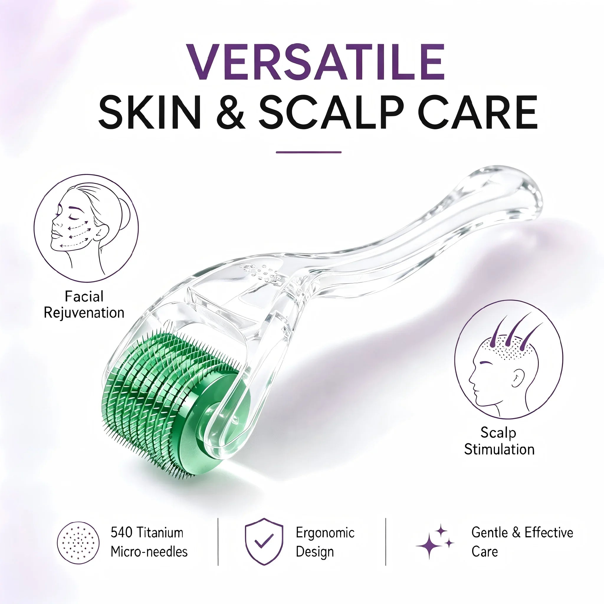 Derma Roller JENORAX 540 Aiguilles en Titane – Microneedling Visage, Barbe & Cheveux (0,20 / 0,25 / 0,30 mm)