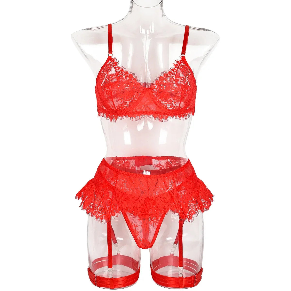 JENORAX.Toucheart 4 Piece Set Sexy Lace Underwear Set For Women Mesh See-Through Garters Solid Color Women's Underwear Sexy Lingerie Set