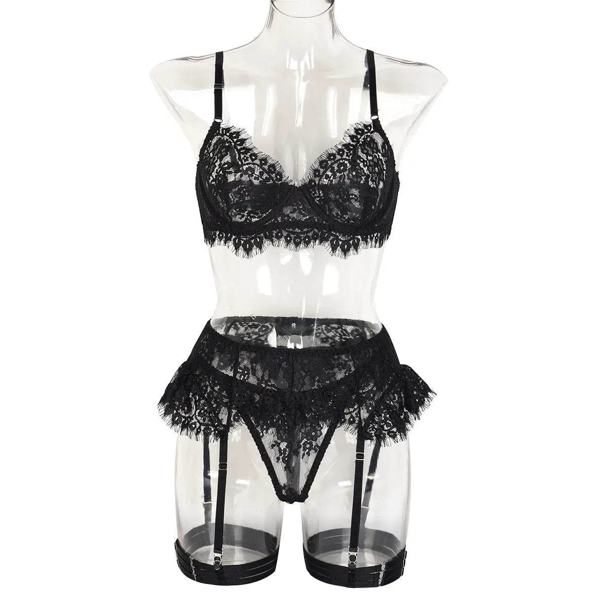 JENORAX.Toucheart 4 Piece Set Sexy Lace Underwear Set For Women Mesh See-Through Garters Solid Color Women's Underwear Sexy Lingerie Set
