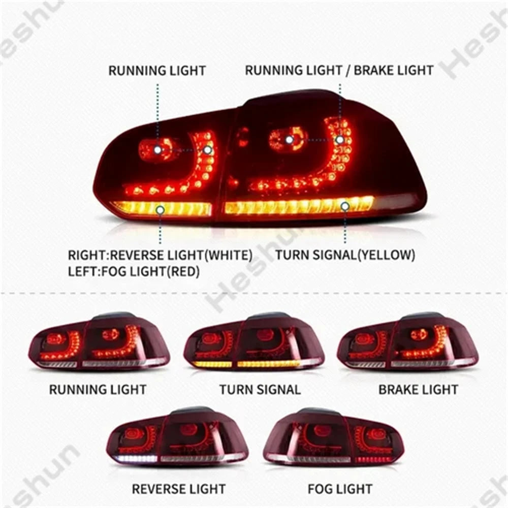 Pair Full LED Taillights For VW Golf 6 MK6 GTI R 2008 2009 2010 2011 2012 Taillamp Rear Lamp Brake Fog Turn Signal DRL Light