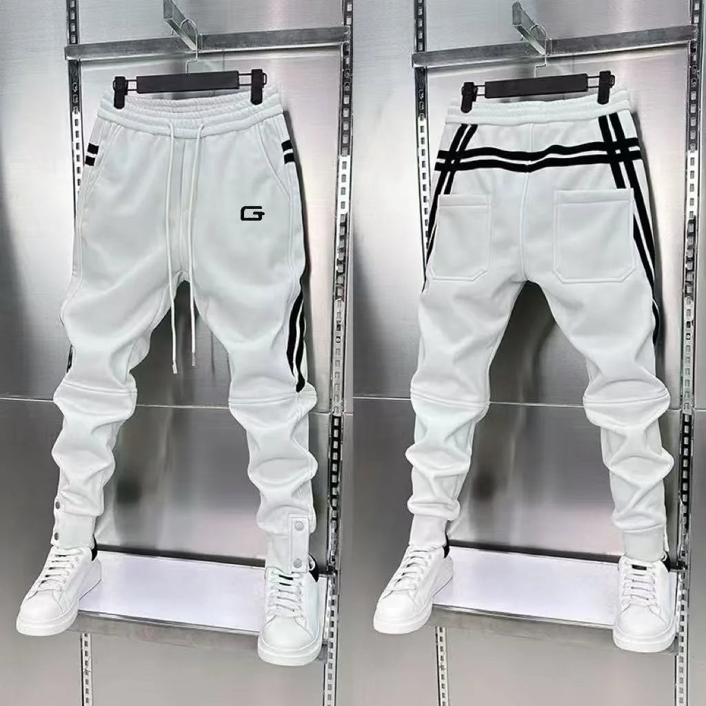 Trendy Men's New Embroidered Splicing Legged Casual Pants, Versatile, Stainproof, Solid Color Sports Pants, Elastic, Harun Stret