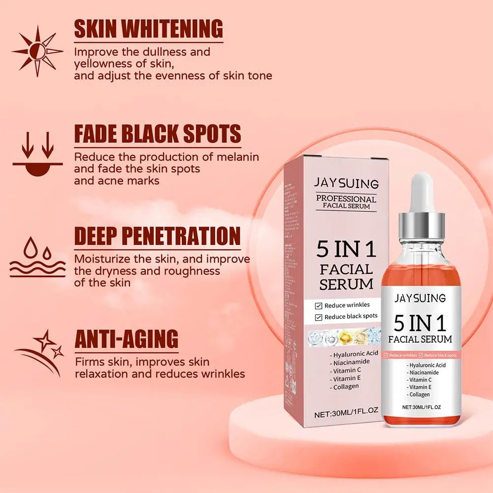 JENORAX 5-in-1 Facial Serum – Vitamin C & Hyaluronic Acid | Hydrating & Brightening Face Serum (30ml)