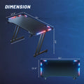 47"/55"/63" Gaming Desk with LED Lights, Carbon Fibre Surface Gaming Table, Large Computer Desk Ergonomic Home Office Desks, Z Shaped PC Gamer Workstations with Cup Holder & Headphone Hook, Black